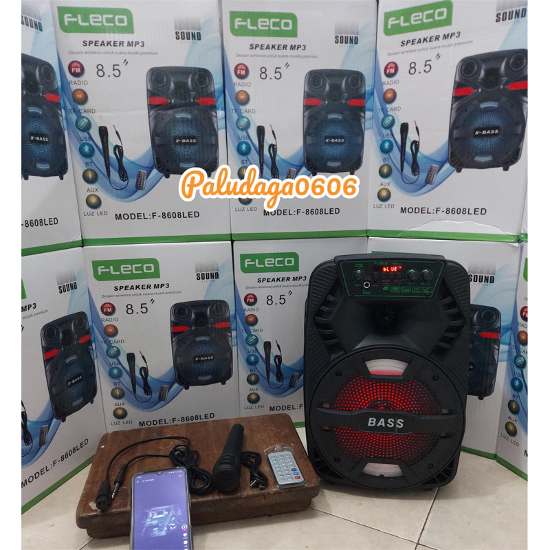FLECO Speaker Bluetoot FLECO F-8606 / F-8608 LED X- BASS 8.5 Inchi Bonus mic