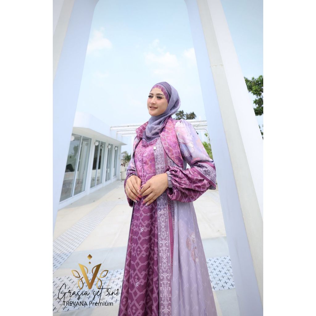 Grasia Series Set Gamis Warna ungu By Trevana Collection