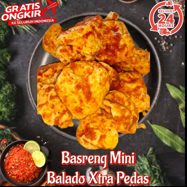 

Cemilan TERLARIS Basreng Baso Goreng Mini BALADO XTRA PEDAS Gurih Daun Jeruk Toping Baso aci