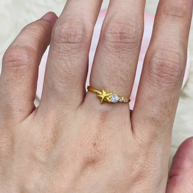 Cincin bintang AD simple elegant uk 13 stengah emas asli kadar 700