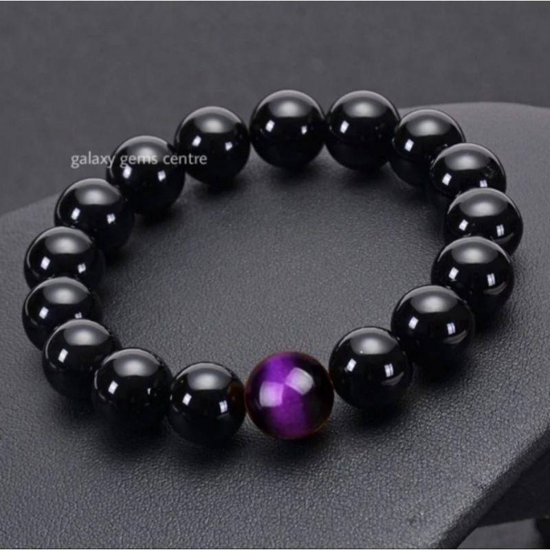 Batu Gelang Black Onyx Mata Harimau Ungu Original