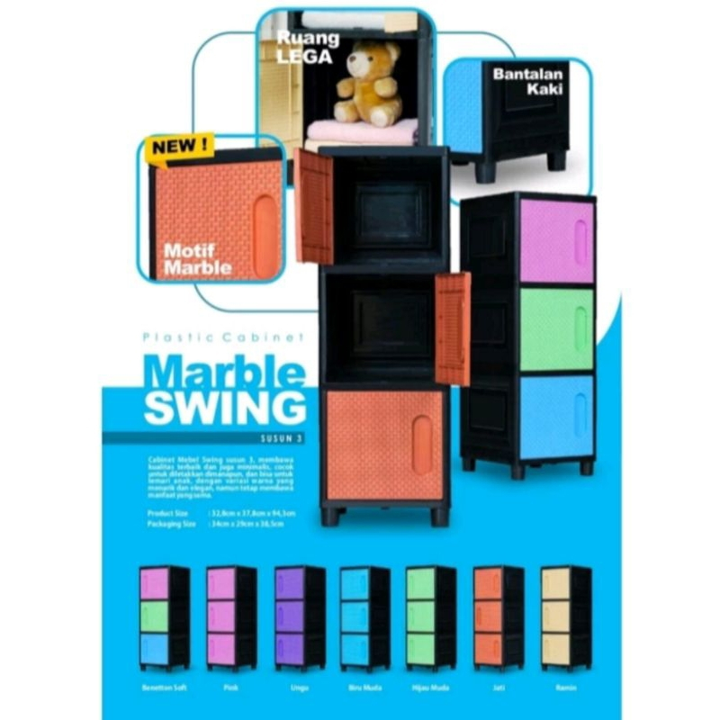 Lemari Rak Cabinet Plastik 3 Susun Marble Serbaguna