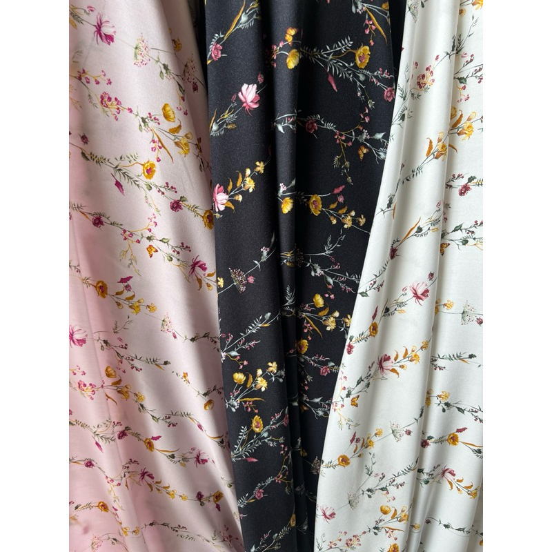 kain katun rayon viscose premium motif bunga akar terbaru best seller pink hitam dan Bw