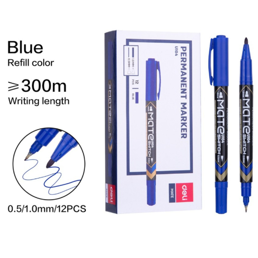 

DELI SPIDOL PERMANEN / MATE PERMANENT MARKER BLUE/BIRU EU10430 DUA SISI