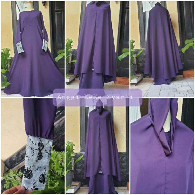 Set Gamis Syar'i jilbab cadar pet Malaysia dan cadar Purple