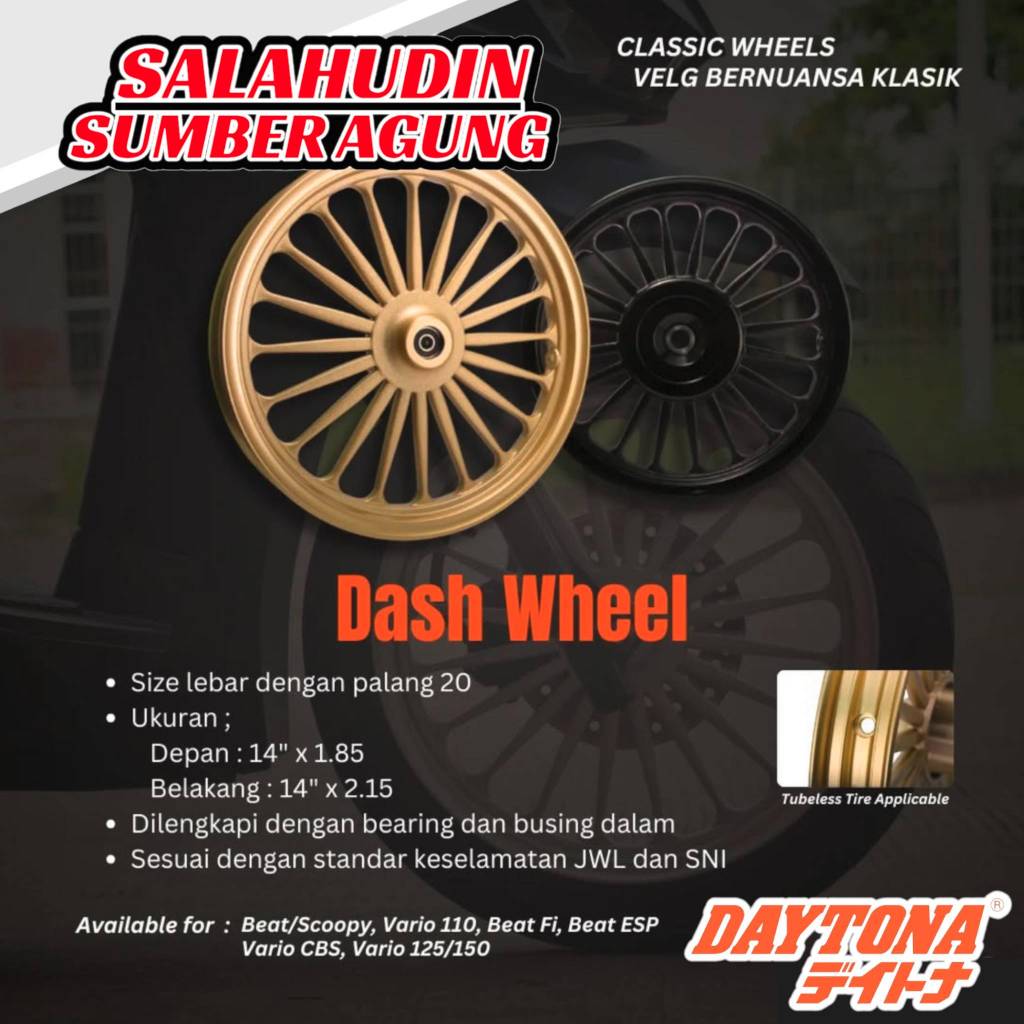 VELG DAYTONA Dash Wheel MATIC HONDA Hitam Silver Beat Karbu FI eSP Scoopy Spacy Vario 110 125 150