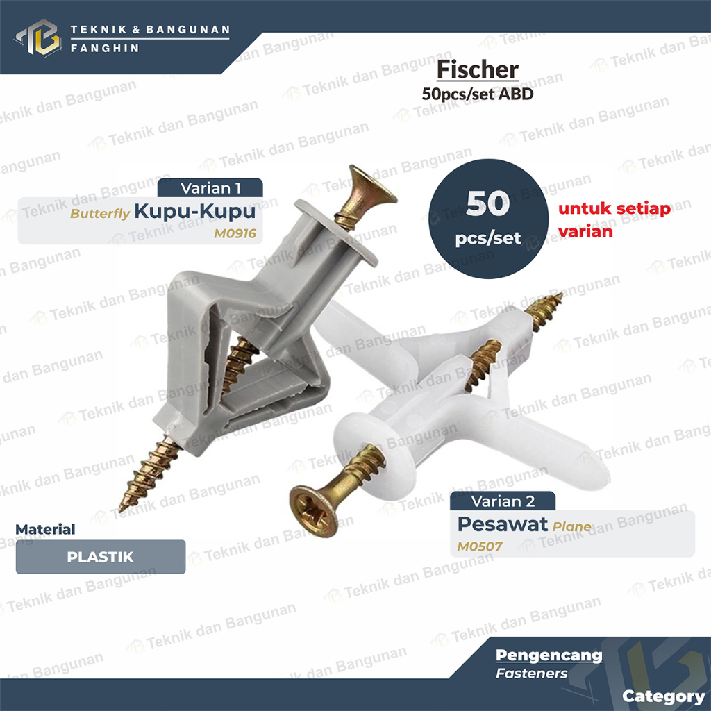 FISHER FISER VISER PENGENCANG SEKRUP GYPSUM GIPSUM KUPU KUPU PESAWAT 50PCS/SET ABD