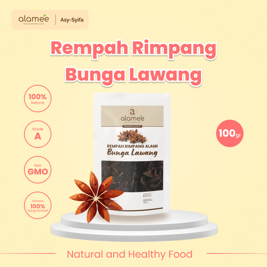 

ALAMEE Bunga Lawang Kering Pekak Star Anise Rempah Organik Alami Bumbu Seasoning Masakan Masak 100gr