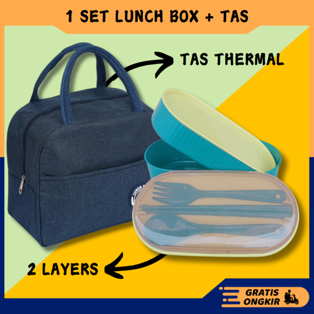 1 SET (TAS LUNCH BOX THERMAL + LUNCH BOX 700 ML) TAS LUNCH BOX KOTAK BEKAL