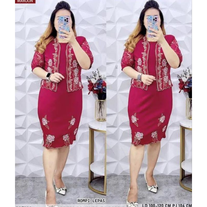 dress bordir cantik bahan scuba ld 110cm