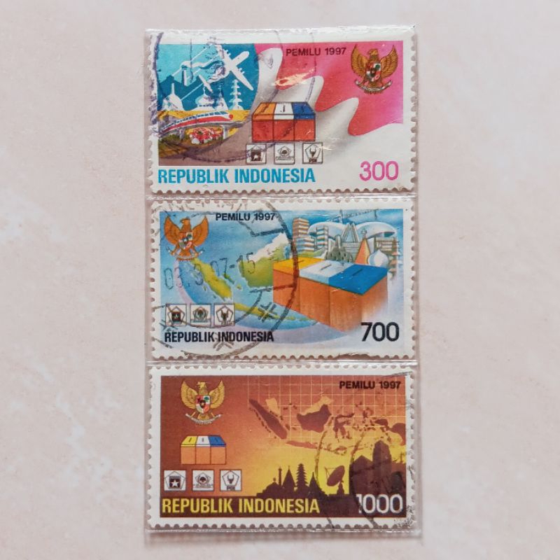 

(AB) Perangko Indonesia 1997 Pemilihan Umum Set Lengkap 3 pcs Used