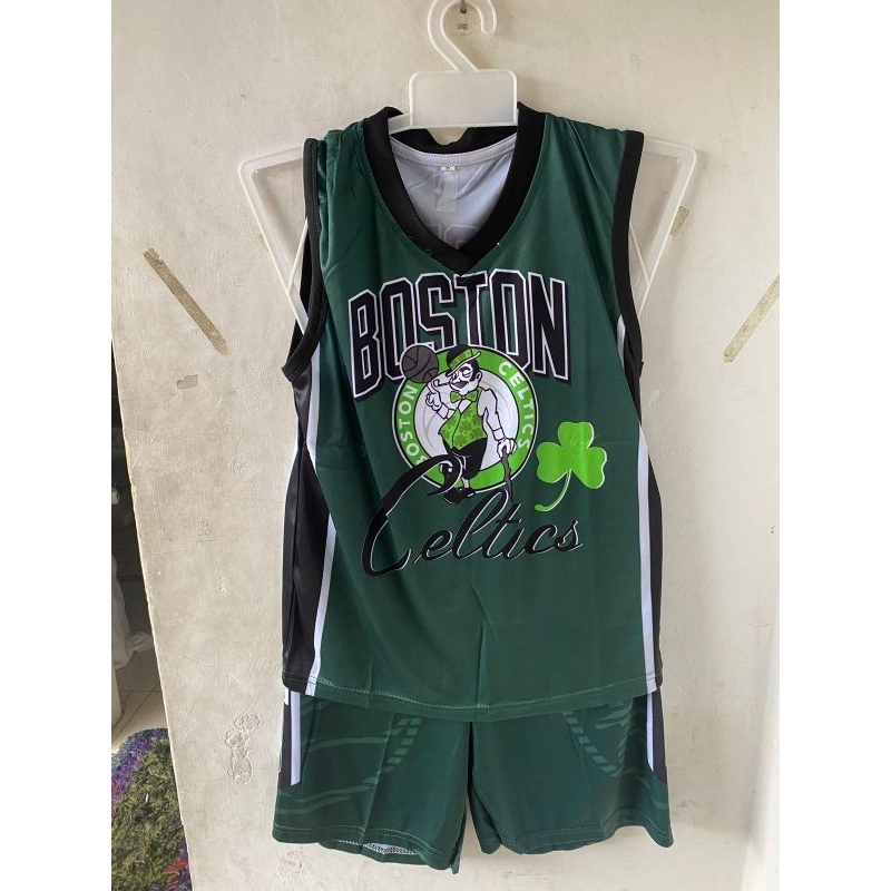 Hijau tua Setelan Singlet Baju Bola Basket Anak Full Printing Bahan Polyester Jersey Usia 7-13Tahun 