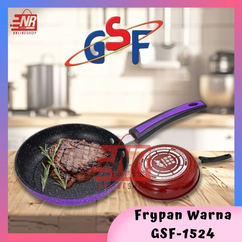 Frypan Warna GSF-1524 Ukuran 24 Cm / Teflon Fry Pan Anti Lengket / Panci Teflon Enamel Warna Merah U