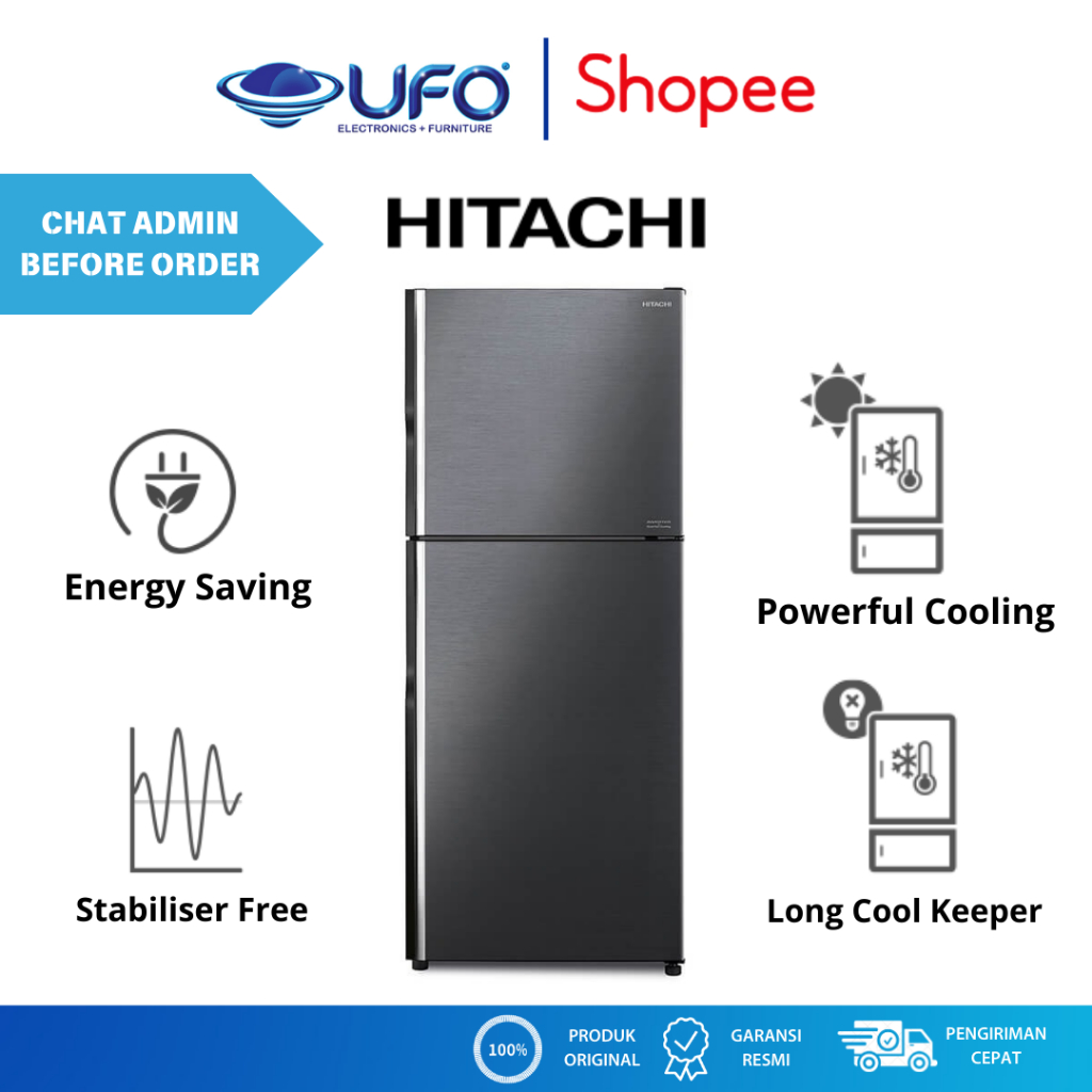 HITACHI RVX40PGD9BBK KULKAS 2 PINTU 340L INVERTER STYLISH LINE