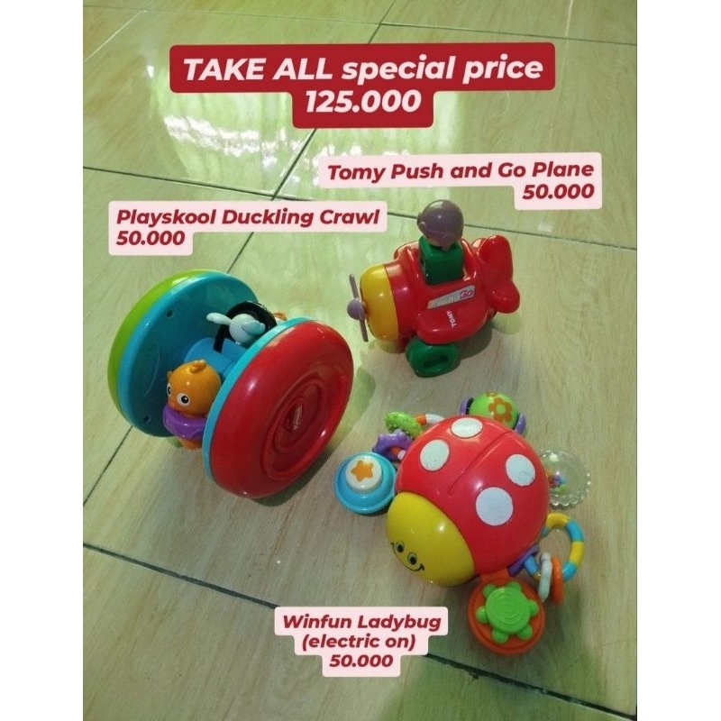 preloved Tomy push and go plane & Playskool Crawl Duckling & Winfun Ladybug BUKAN Leapfrog Vtech Elc