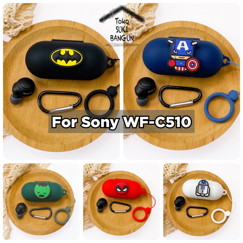 Case Sony WF-C510 Rubber CARTOON HEROES Silicone Cover Casing Pouch Protector WFC510 WF C510