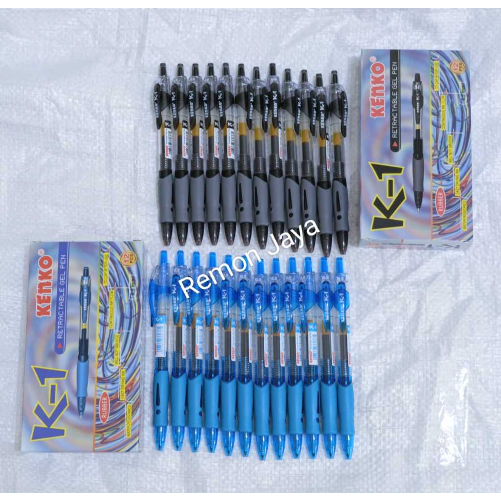 

(ISI 3 / 6 pcs )bolpoin Kenko K-1 tintah hitam -biru pen gel