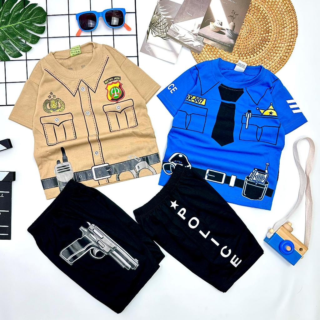 BAJU POLISI ANAK LAKI LAKI / KAOS SETELAN POLISI ANAK UMUR 1-10 TAHUN TERBARU
