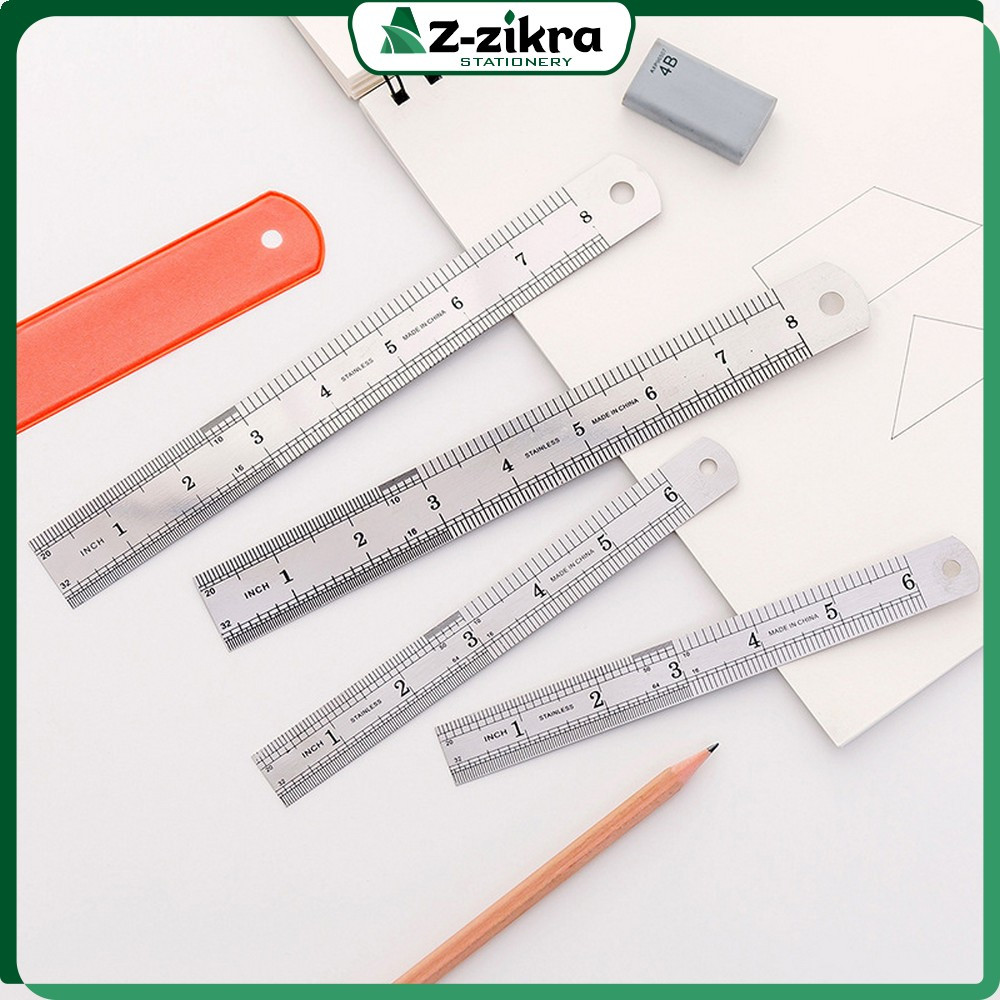 

Penggaris Besi 30CM Peralatan Sekolah / Ruler 15CM Penggaris Stainless Alat Ukur Serbaguna Az-Zikra Stationery A107