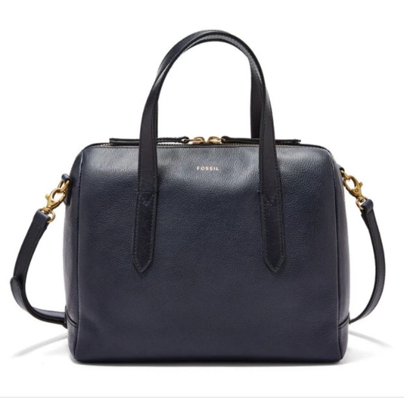 Preloved Fossil Sydney Leather Satchel Midnight Navy