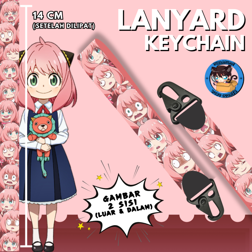 lanyard strap anime 2 sisi / anya spy x family / anya lanyard custom suka suka / gantungan kunci lay