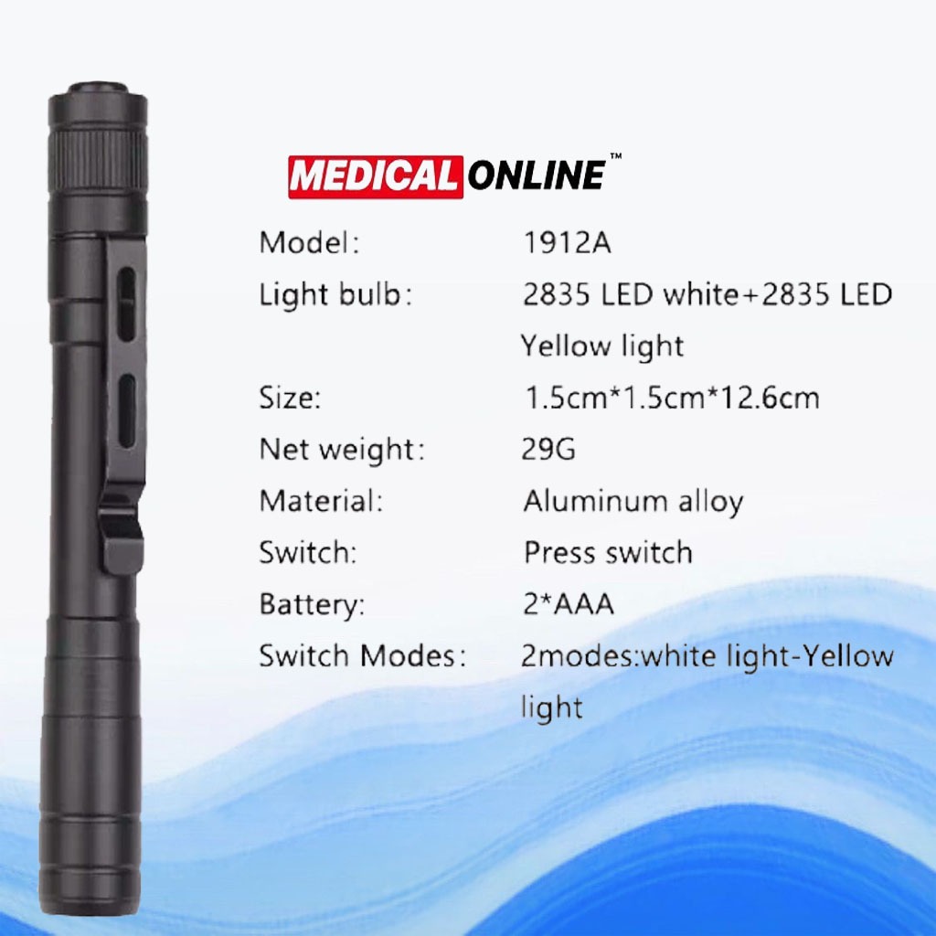 PENLIGHT PENA SENTER LAMPU 2 WARNA KUNING PUTIH EUNICE MEDICAL ONLINE MEDICALONLINE