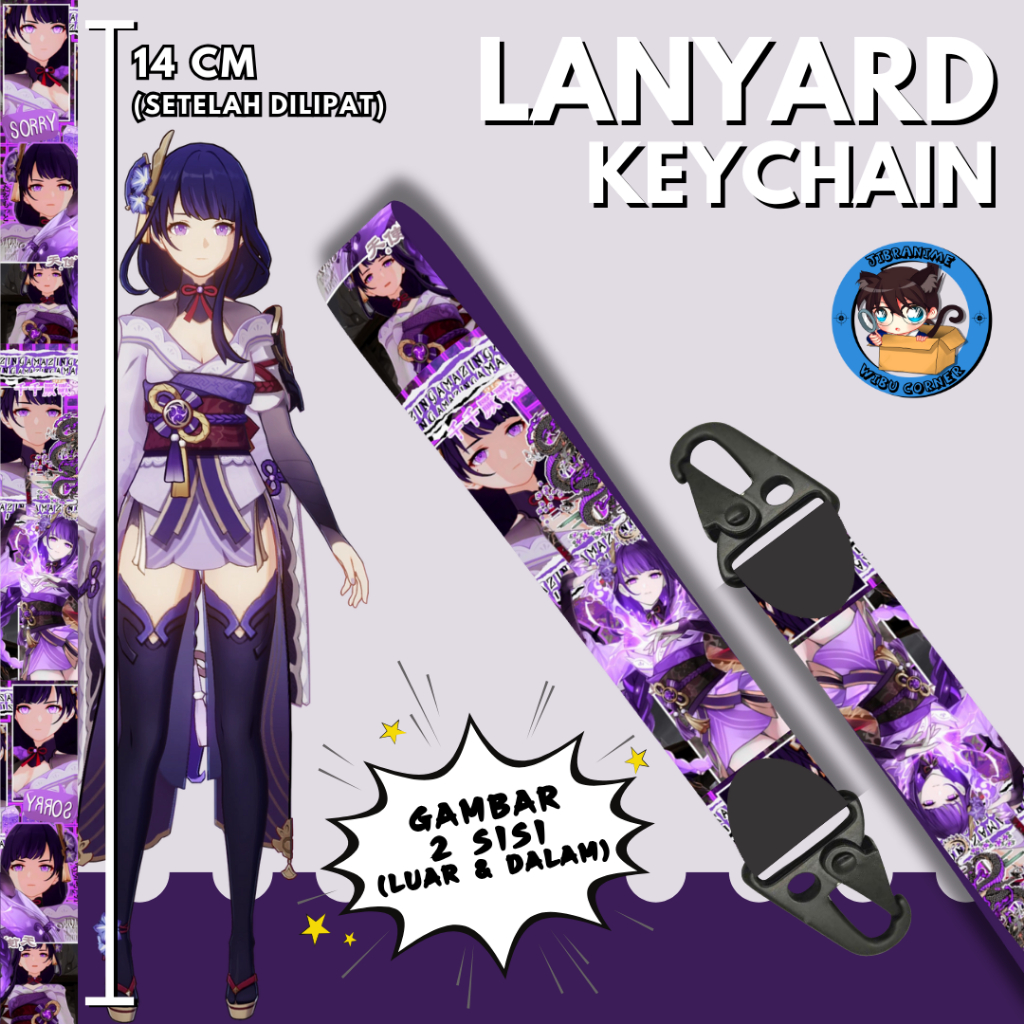 

Lanyard Strap Anime 2 Sisi / Shogun Raiden Genshin Impact / Lanyard Custom Suka Suka / Gantungan kunci layard keychain