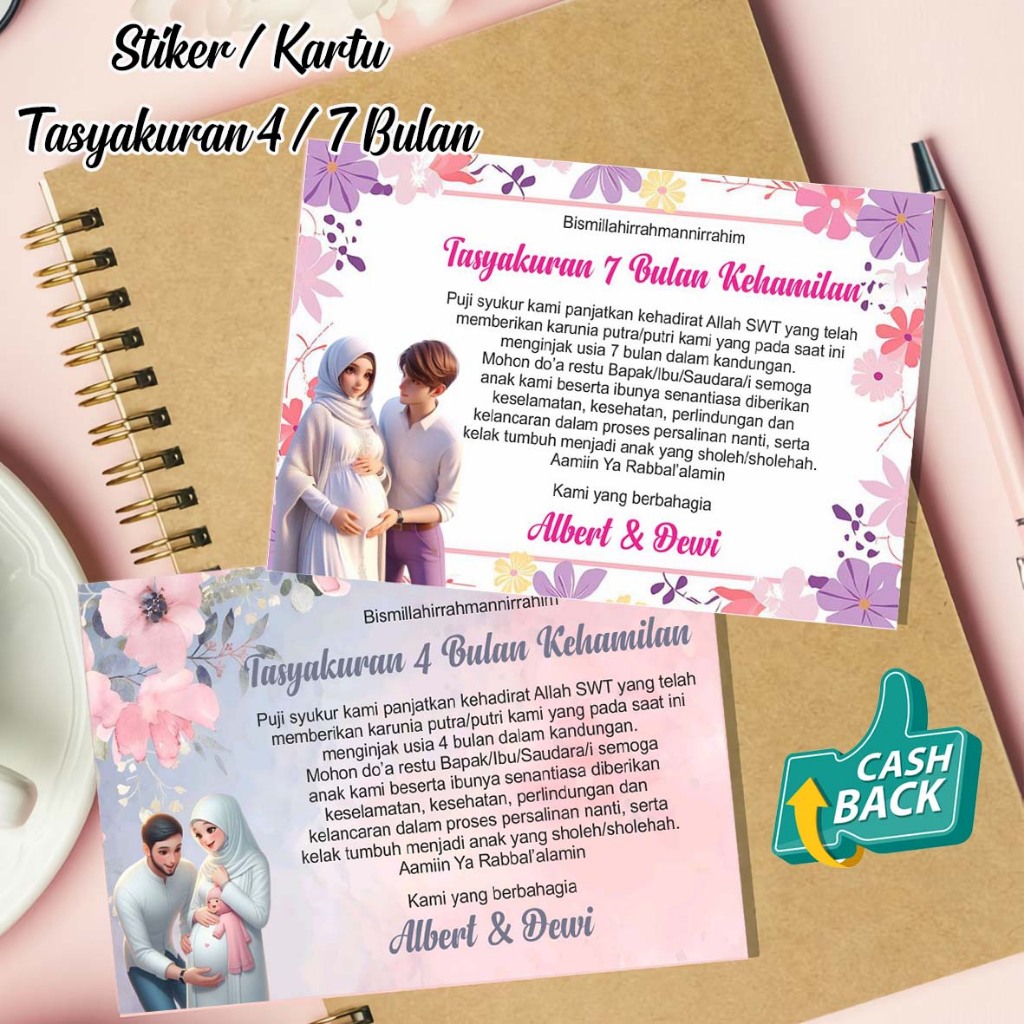 Stiker 7 bulanan, stikcer 4 bulanan kehamilan, kartu souvenir tasyakuran kehamilan, Kartu Ucapan/ St