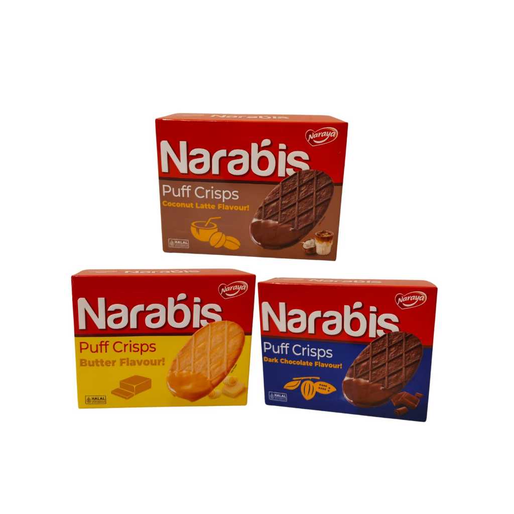 

NARAYA NARABIS PUFF CRISPS 63g Biskuit Puff Aneka Rasa Butter Dark Chocolate Coconut Latte