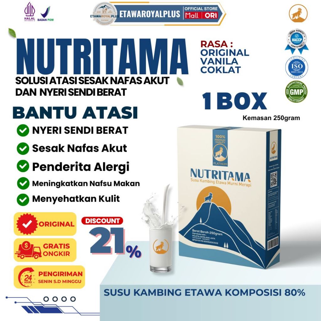 

Susu Nutritama - Susu Kambing Etawa Untuk Nyeri Sendi Dan Tulang - 1 Box 250g - 3 Varian Rasa