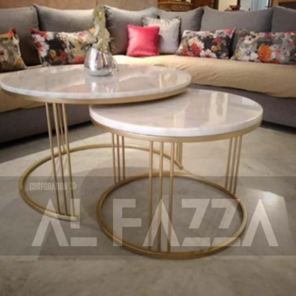 Set dublin Meja Tamu Bundar Besar Kecil Nestle Mini Table Besi Beton + holo Replika Marmer TOP HPL M