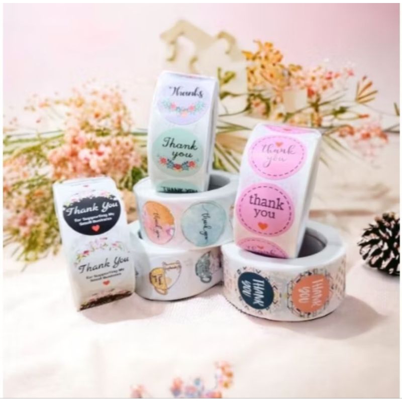 Stiker ThankYou Bervarian Seukuran Uang Koin Isi 500 Pcs/Roll