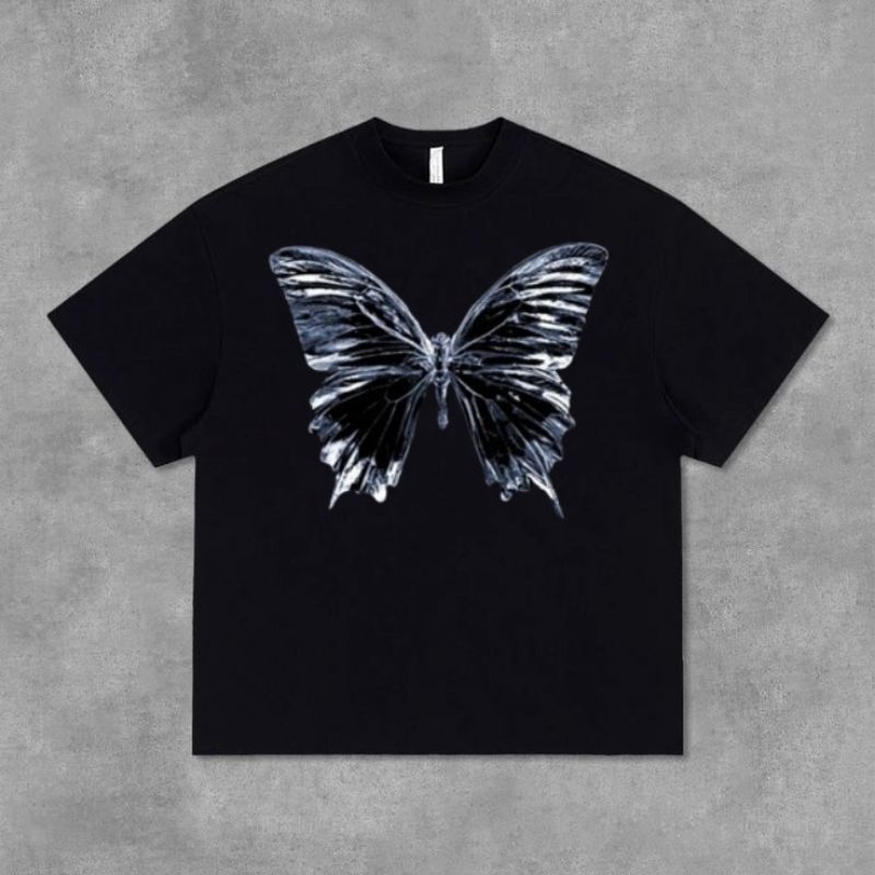 Oversize T-Shirt Wanita Pria Distro Motif Kupu Kupu