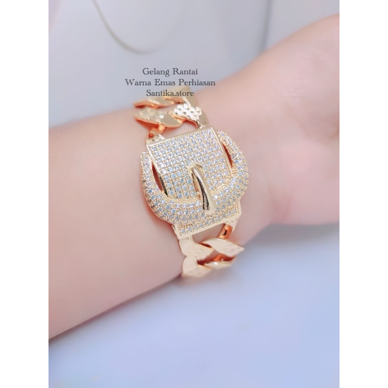 Gelang Jumbo Perhiasan Titanium Bracelet Lapis Emas S-STR
