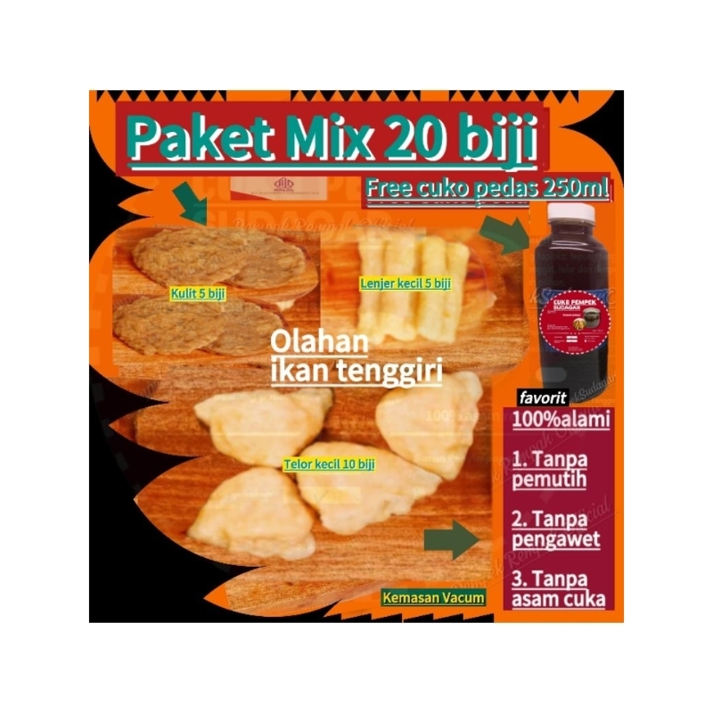 

PAKET HEMAT !! Pempek kecil mix isi 20 biji + cuko pedas 250ml ( DIVACUM )