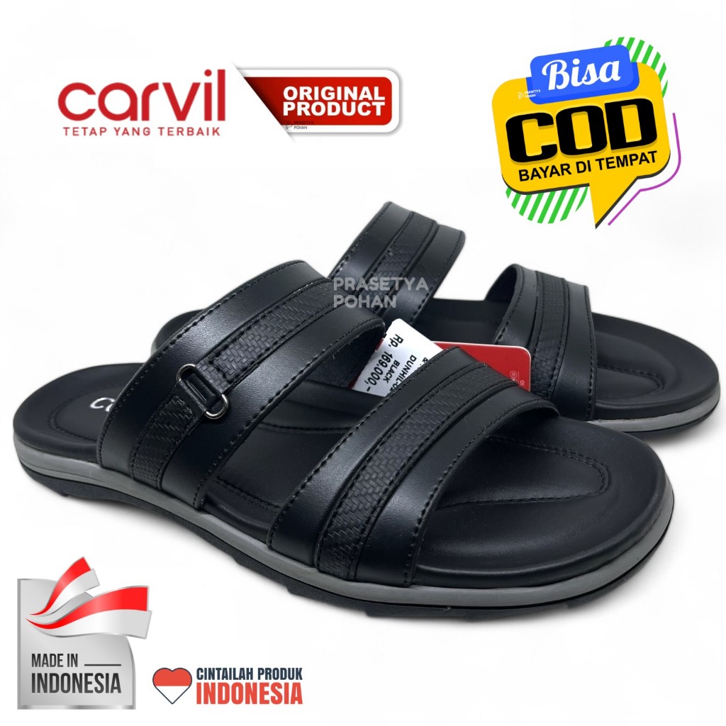 Sandal Kulit Pria Slop Carvil Original - Sendal Slide Pria Kulit Original Carvil X1