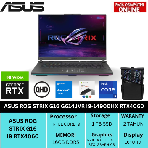 ASUS ROG STRIX G16 G614JVR I9-14900HX RTX4060 16"QHD+ 240HZ W11 OHS