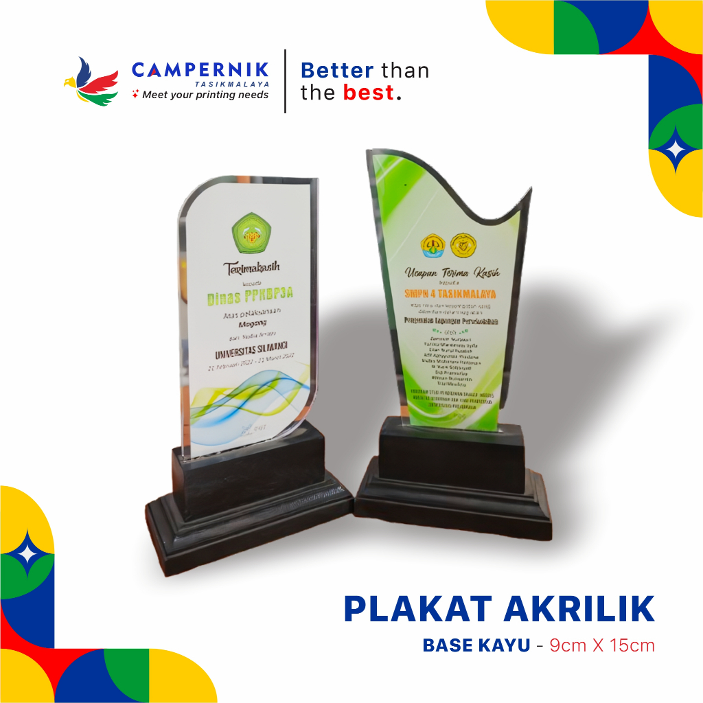 PLAKAT AKRILIK BASE KAYU / DESAIN CUSTOM / CINDERAMATA SEKOLAH / INSTANSI / MAHASISWA