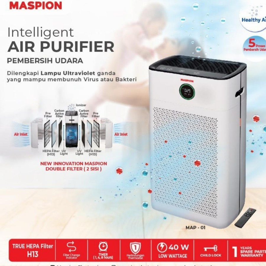 Intelligent Air Purifier Pembersih Udara UV Filter Hepa Maspion MAP-01