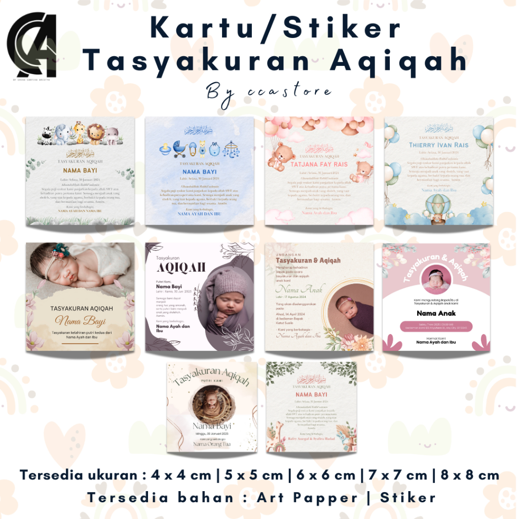 

Kartu/Stiker Tasyakuran Aqiqah | Bentuk Persegi | Minimal Pembelian 32pcs | Murah Meriah