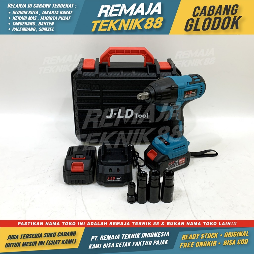 MESIN IMPACT WRENCH CORDLESS TORSI BESAR 650NM 2 BATERAI 88V KOMPLIT KUNCI SOK JLD 88 BUKAAN BAUT BA