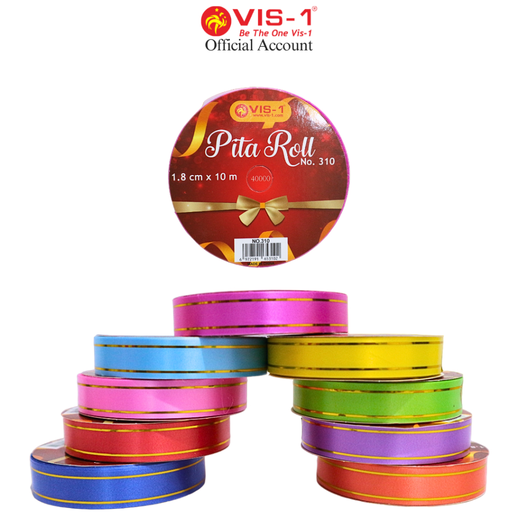 

VIS-1 - Pita Kertas 10meter kode 310 / Pita Kado Motif Strip Emas