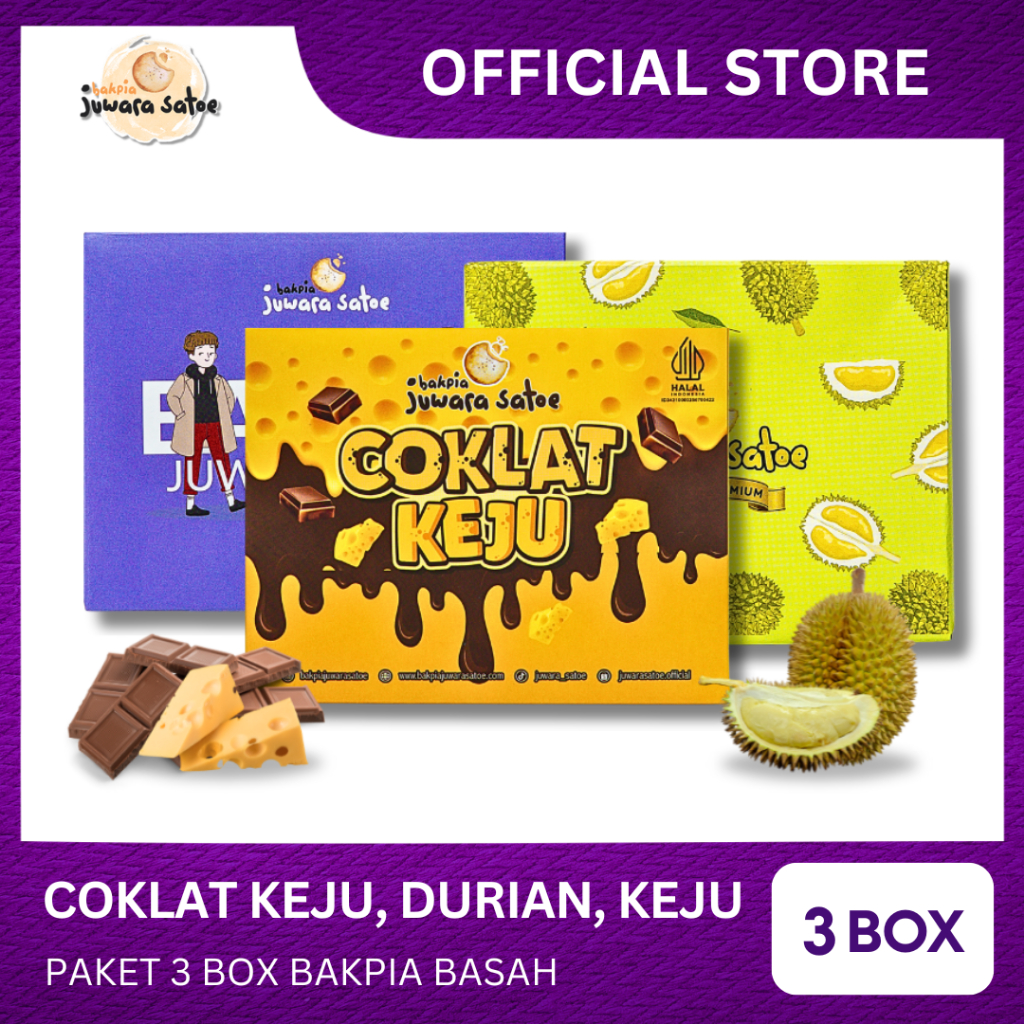 

[ 3 BOX ] PAKET BAKPIA BASAH (COKLAT KEJU, DURIAN, KEJU) - BAKPIA JUWARA SATOE