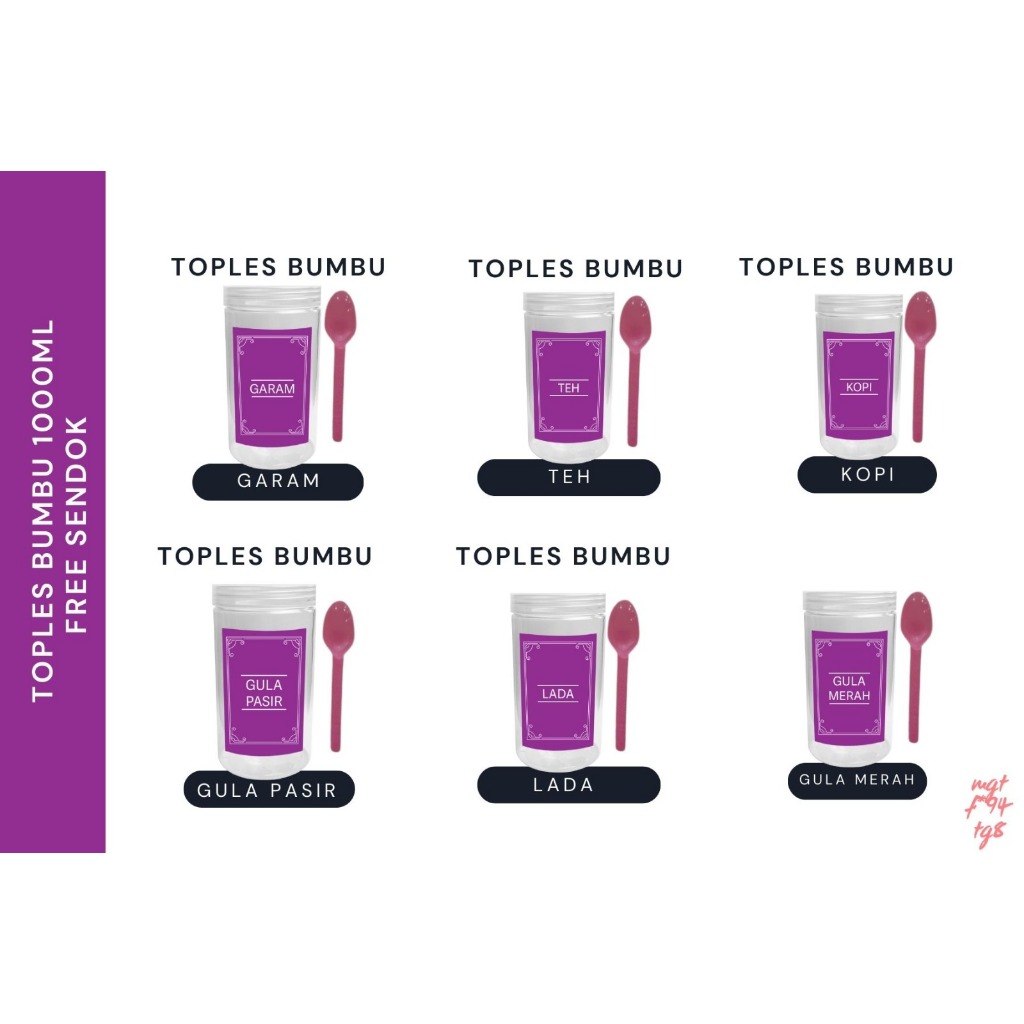 Toples Bumbu Dapur Tebal Tutup Plastik PP Free Sendok dan Stiker Label Anti Air Kitchen Organizer