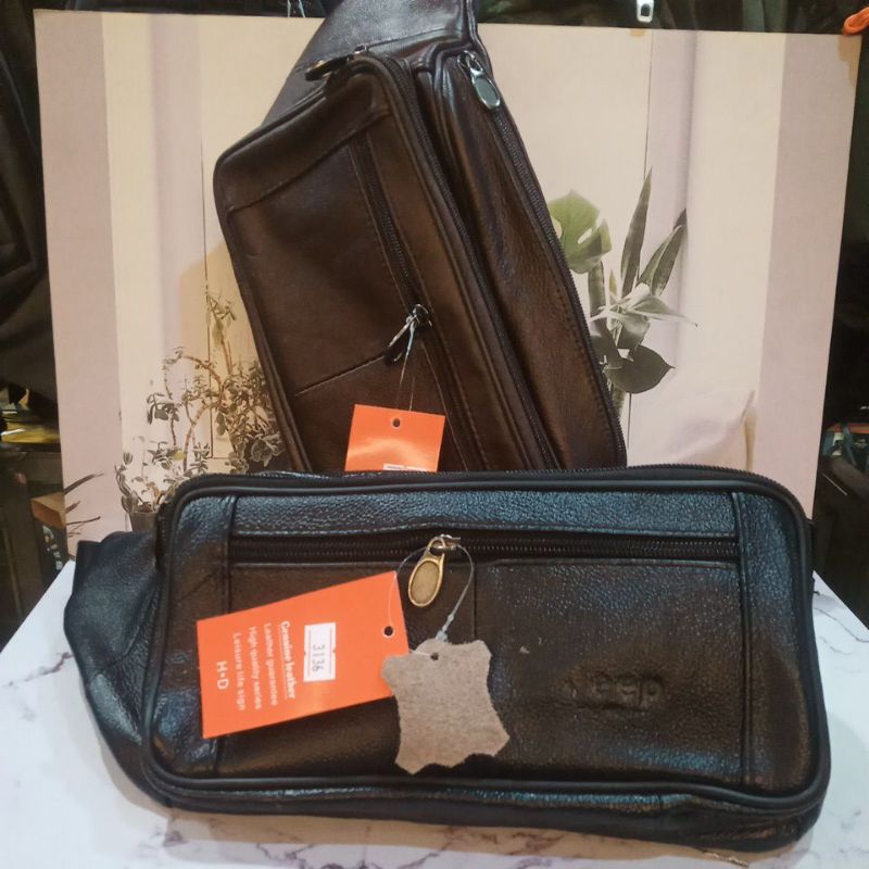 Tas pinggang kulit jeep jumbo/waist bag pria kulit