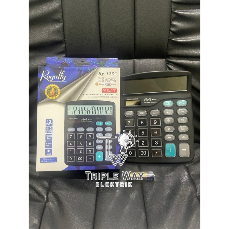 

Royally Ry-1282 Electronic Calculators Elektrik Triple Way + pelindung angka + bonus batrai 2 power