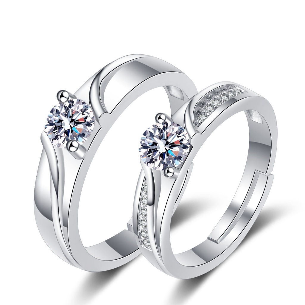 Cincin Couple Untuk Pacar 925 Perak Sterling Silver Moissanite Berlian Pasangan Wanita Adjustable