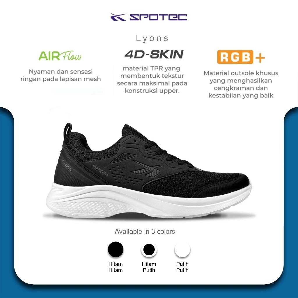 SPOTEC Sepatu STUDENT Artikel LYONS-Hitam/Putih Spotec Original
