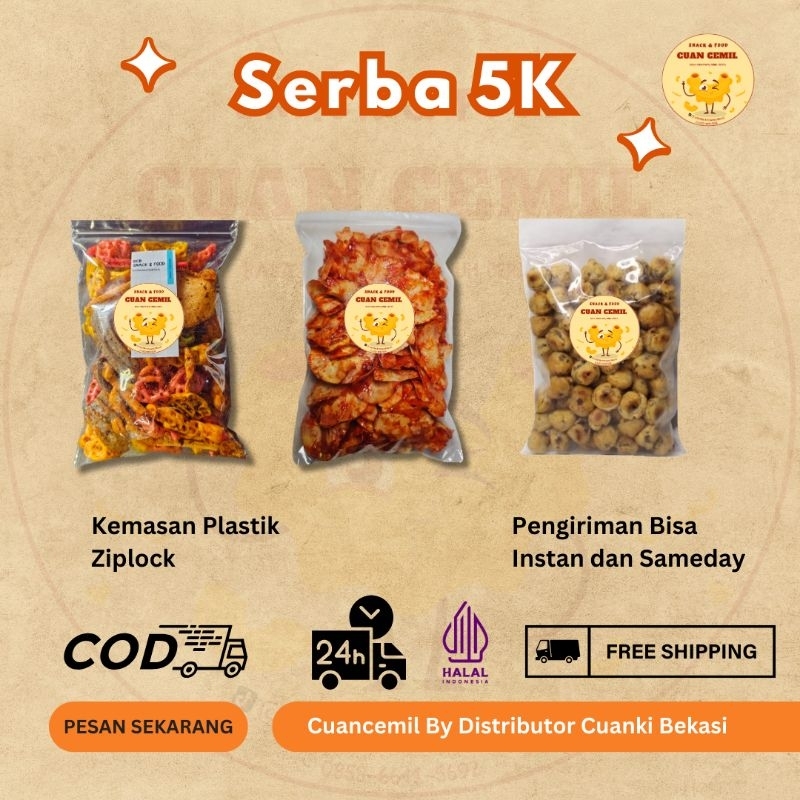 

Aneka Snack Serba 5000 Cemilan Camilan 5 Ribu Bebas Pilih Makanan Ringan Kerupuk Sebring Mix Beton Pedas Keripik Usus Keripik Singkong Sanjai Mie gulung Soes Coklat