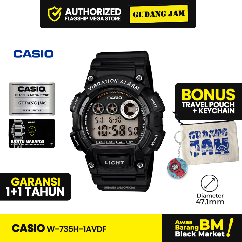 Jam Tangan Casio W-735H-1AVDF W-735H W-735 W735H W 735H